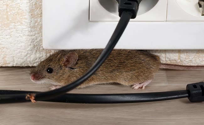 A mouse in a residential home looking for food